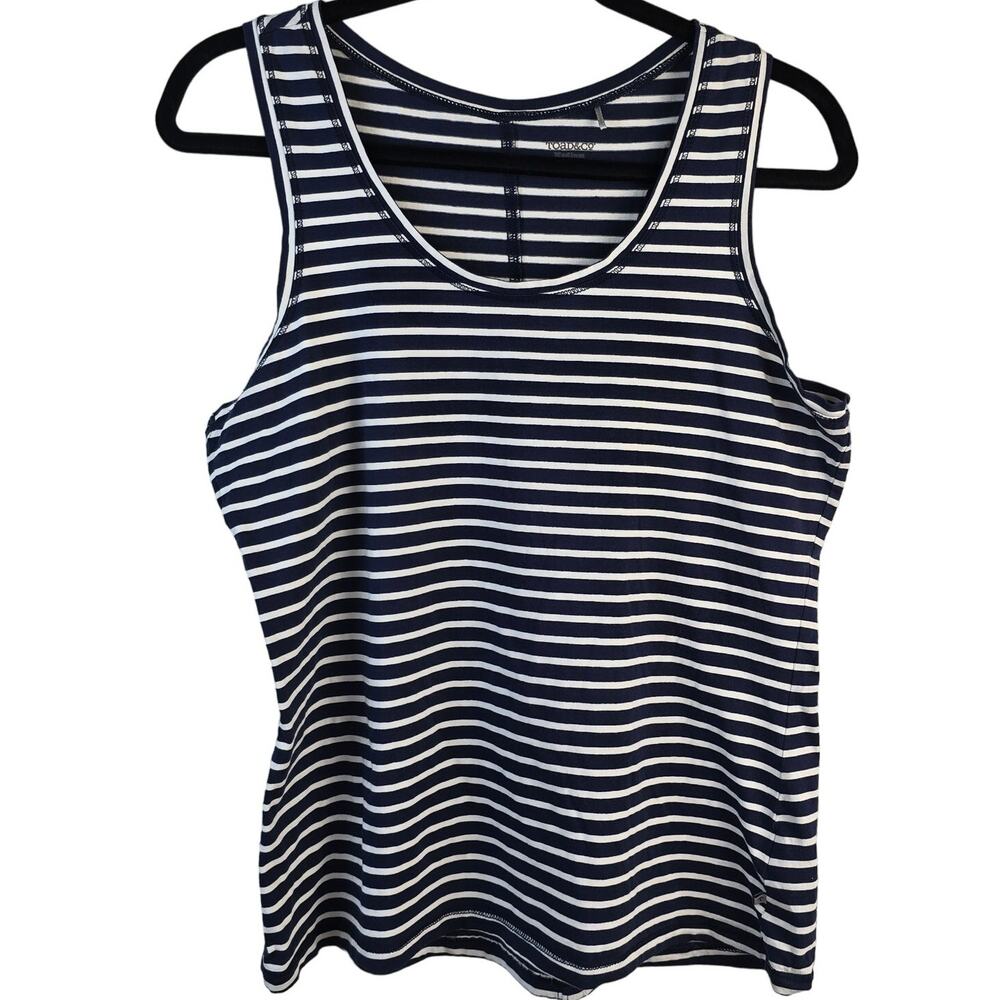 Toad&Co. Tank Women's M Navy White Stripe Organic Cotton Blend Athleisure Hiking